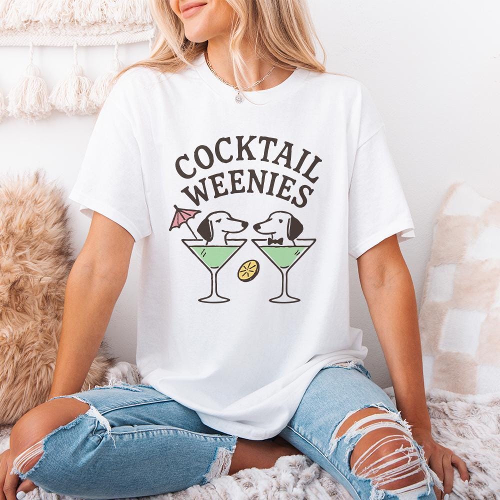 Cocktail Weenies PNG Tee, Dachshund Dogs in Martini Glasses Cute Digital