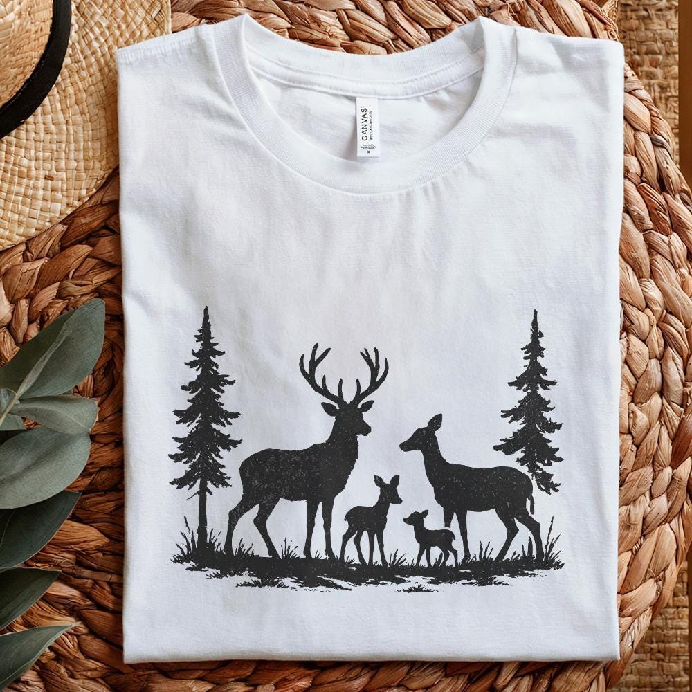 Deer Family PNG, Woodland Forest Nature PNG - 300 DPI Design for T-Shirt