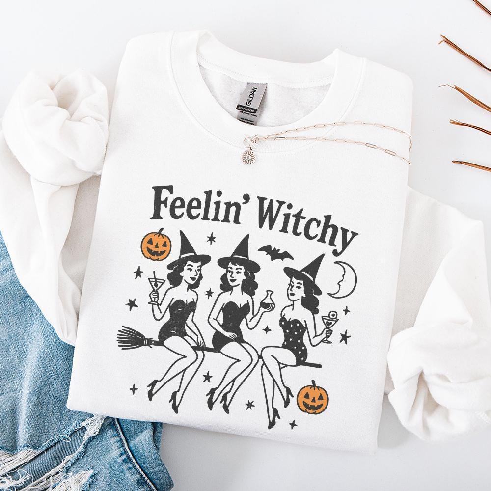 Feelin' Witchy PNG, Retro Halloween Witches - 300 DPI Design for T-Shirt