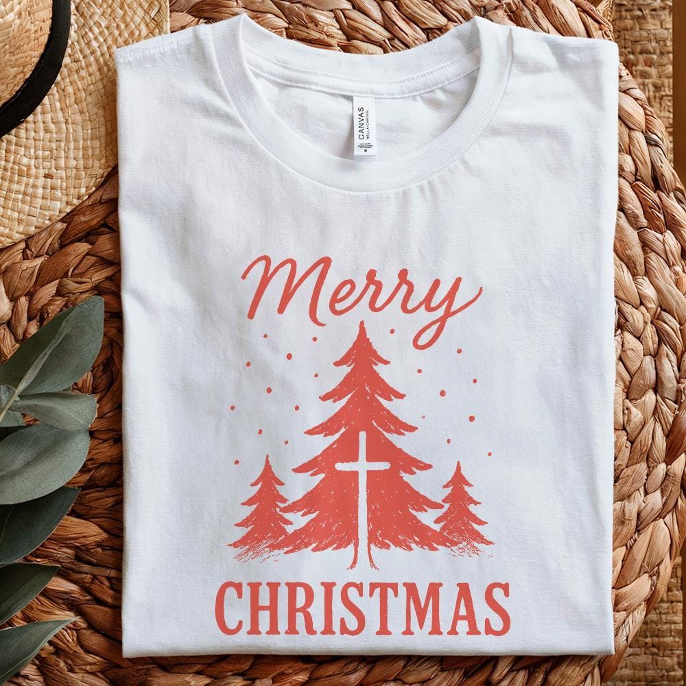 Merry Christmas PNG, Christian Christmas Tree Cross Digital Download -