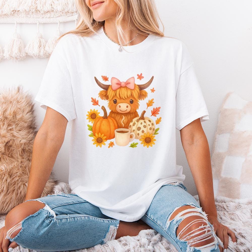 Highland Cow Fall PNG, Autumn PNG - 300 DPI Design for T-Shirt