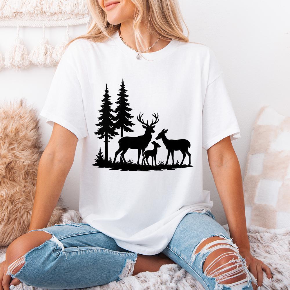 Deer Family Silhouette PNG, Woodland Forest Animals PNG - 300 DPI Design