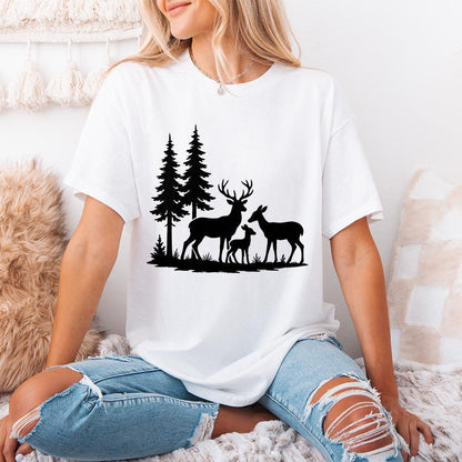 Deer Family Silhouette PNG, Woodland Forest Animals PNG - 300 DPI Design