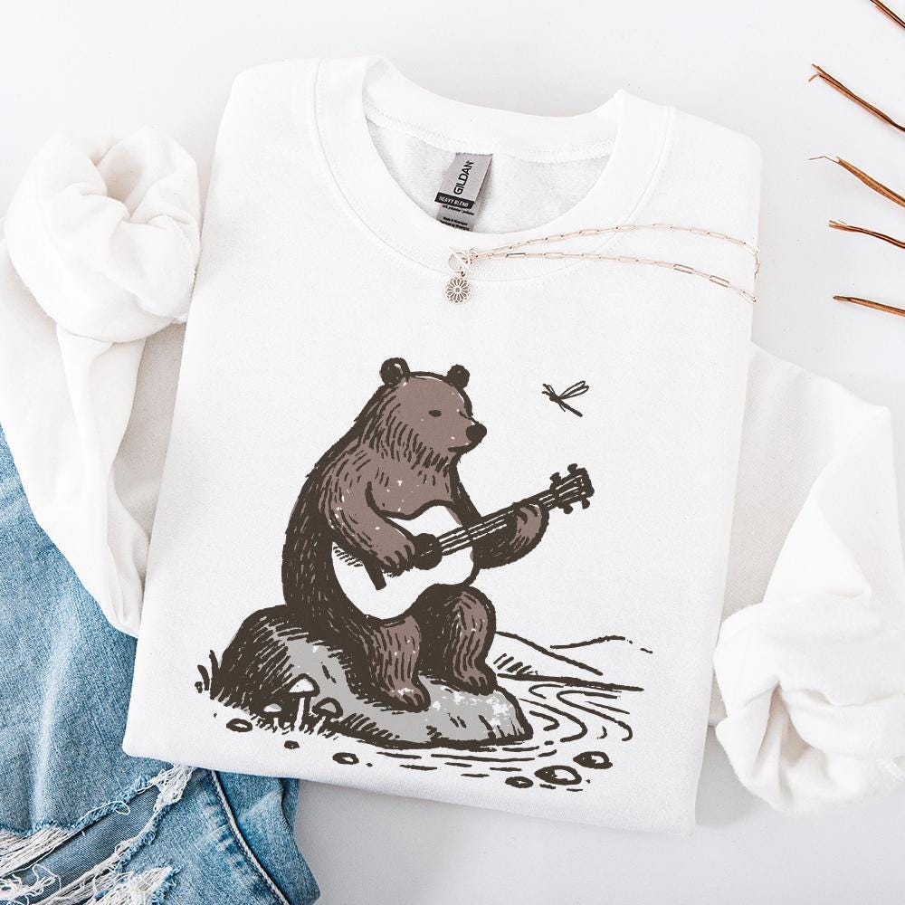 Bear With Guitar PNG, Guitarist Bear - 300 DPI Design for T-Shirt