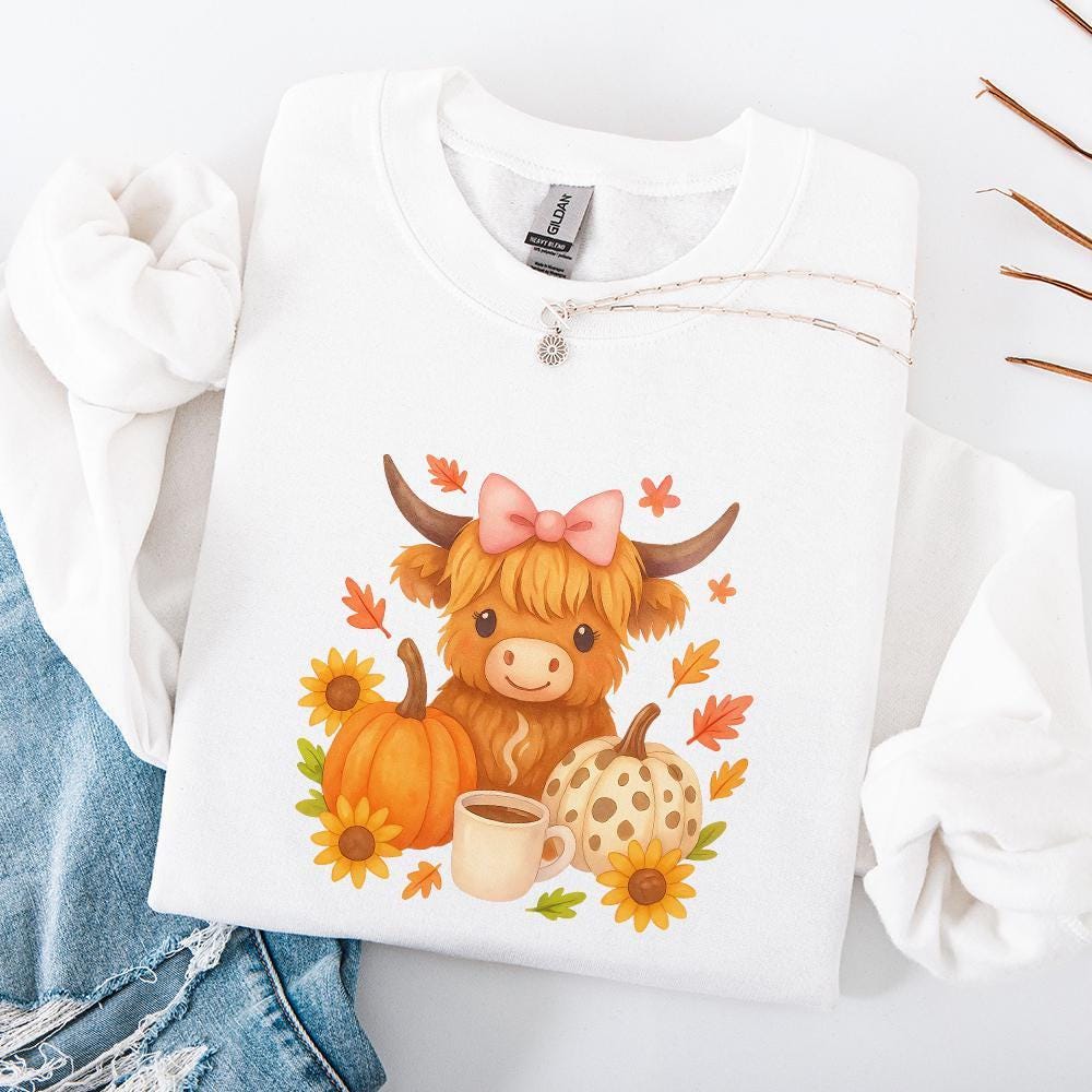 Highland Cow Fall PNG, Autumn PNG - 300 DPI Design for T-Shirt