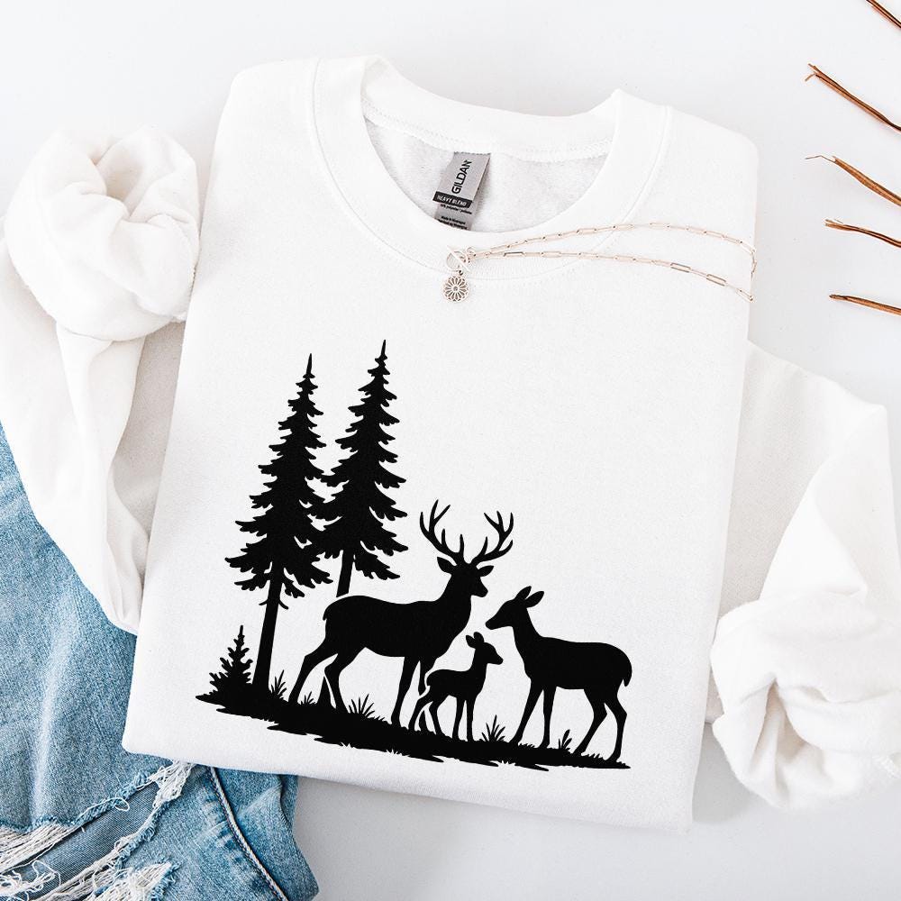 Deer Family Silhouette PNG, Woodland Forest Animals PNG - 300 DPI Design
