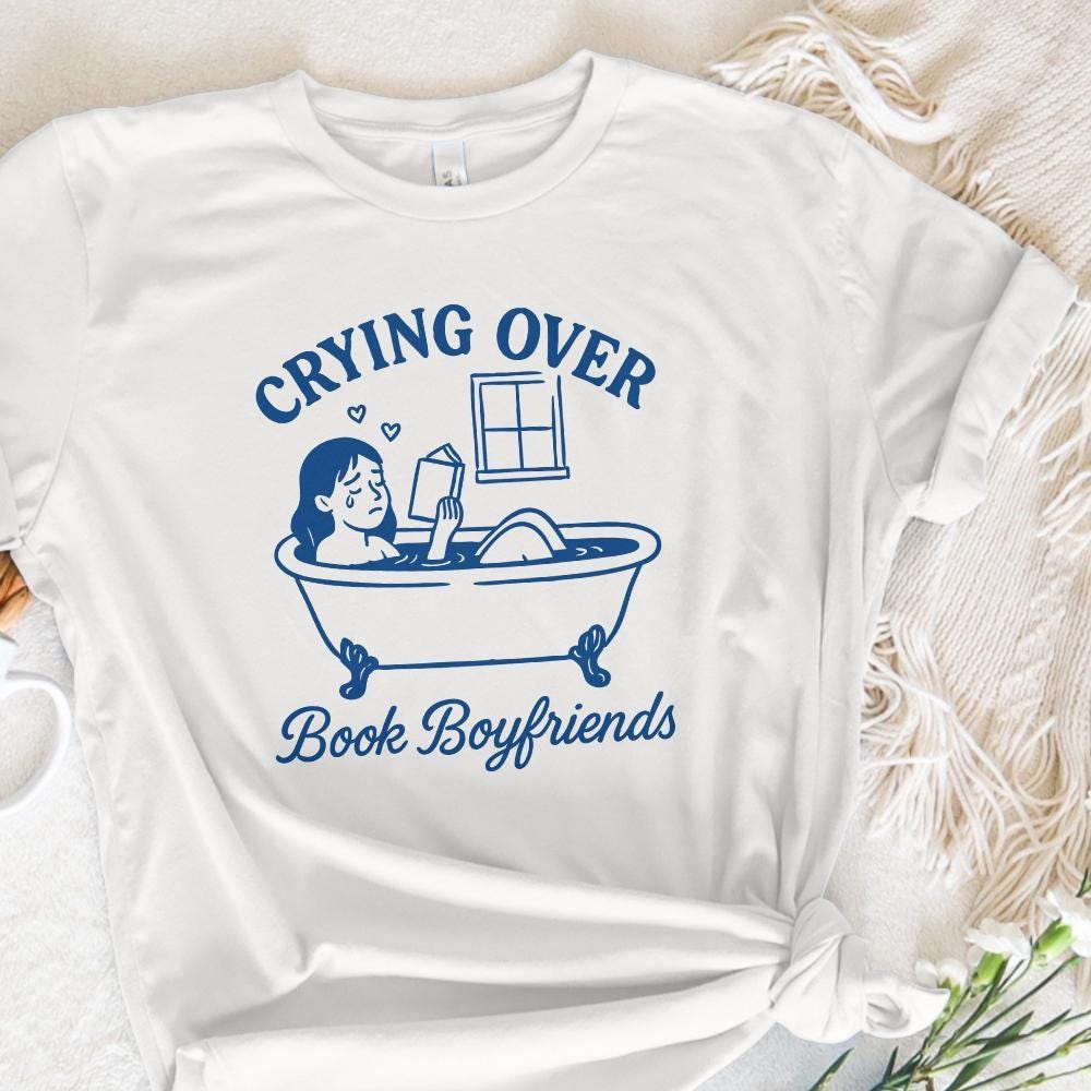 Crying Over Book Boyfriends PNG, Funny Romance Reader Digital Download -