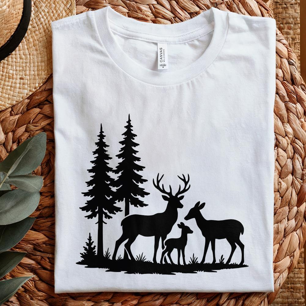 Deer Family Silhouette PNG, Woodland Forest Animals PNG - 300 DPI Design