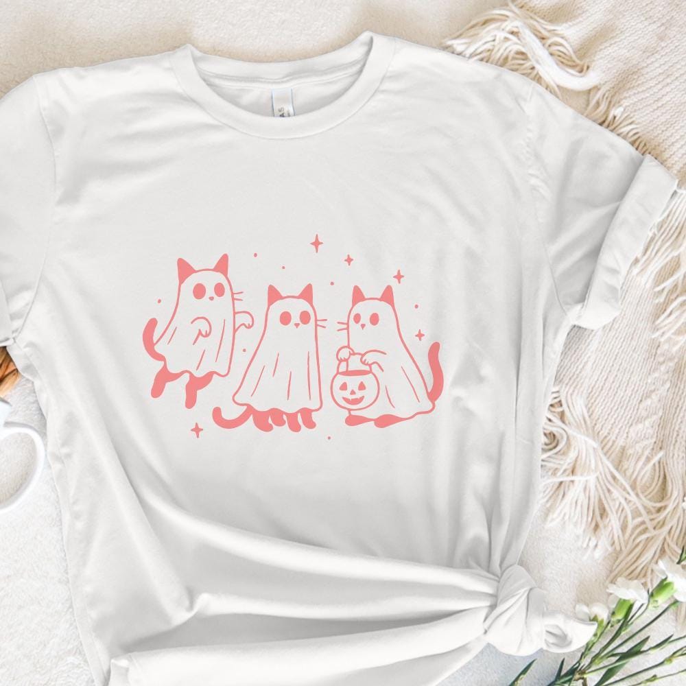 Cute Ghost Cats PNG, Trick or Treat Halloween Cat Art - 300 DPI Design