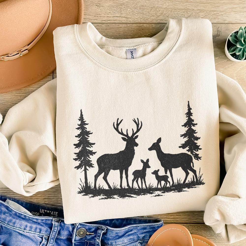 Deer Family PNG, Woodland Forest Nature PNG - 300 DPI Design for T-Shirt