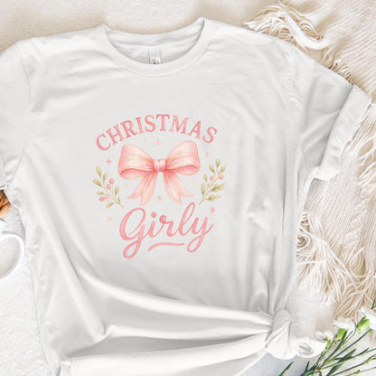 Christmas Girly PNG, Pink Bow Holiday PNG Shirt - 300 DPI Design for
