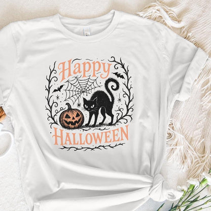 Happy Halloween PNG, Black Cat and Pumpkin Clipart PNG for T-Shirts - 300