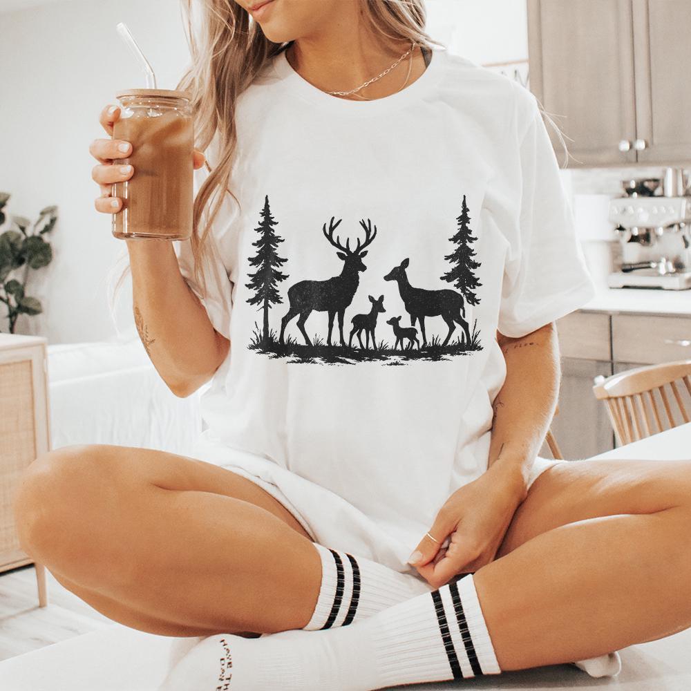 Deer Family PNG, Woodland Forest Nature PNG - 300 DPI Design for T-Shirt
