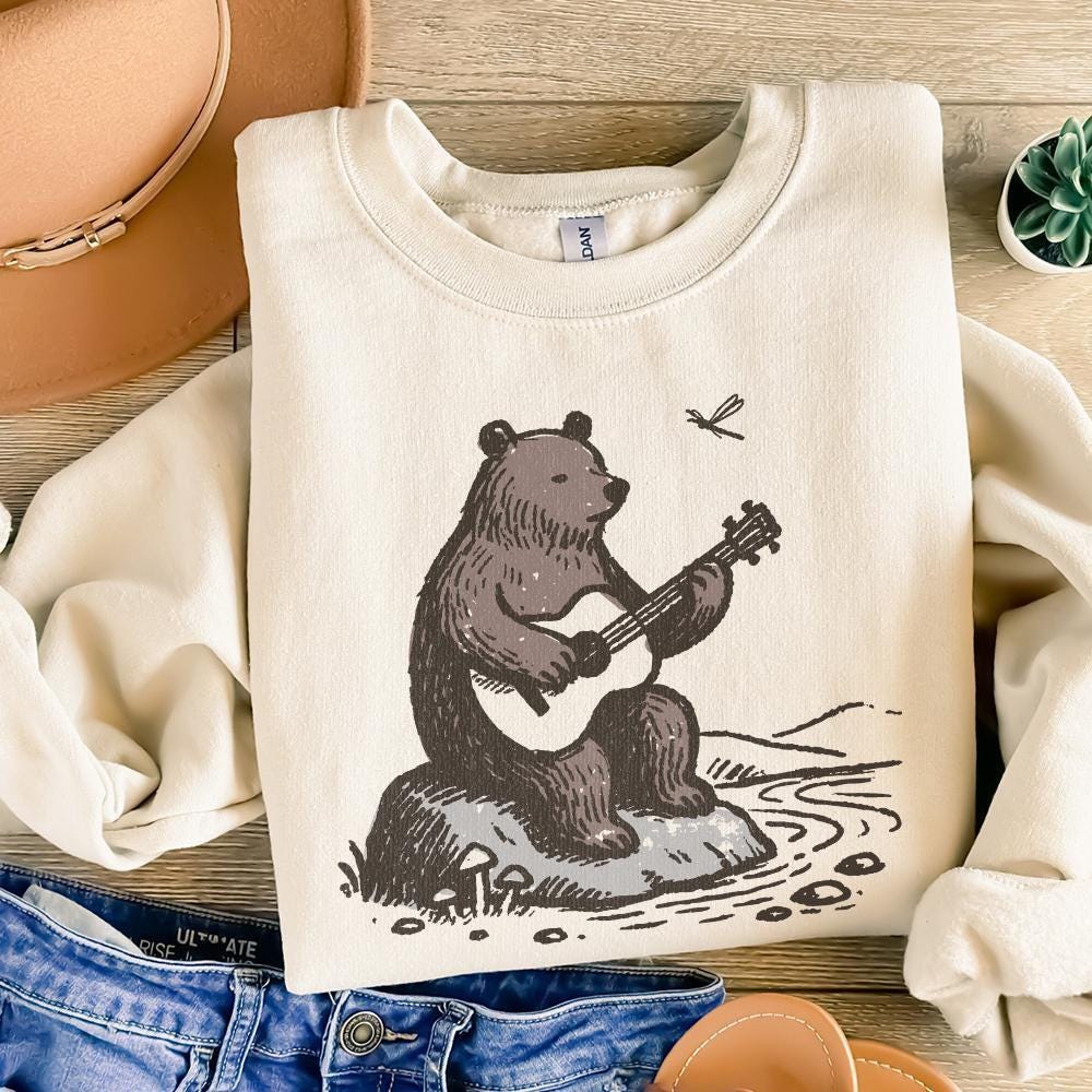 Bear With Guitar PNG, Guitarist Bear - 300 DPI Design for T-Shirt