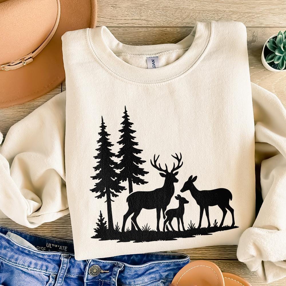 Deer Family Silhouette PNG, Woodland Forest Animals PNG - 300 DPI Design