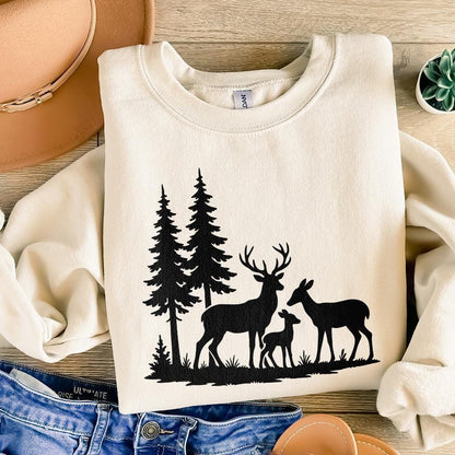 Deer Family Silhouette PNG, Woodland Forest Animals PNG - 300 DPI Design