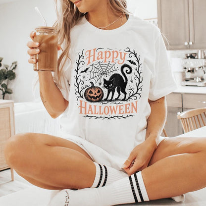 Happy Halloween PNG, Black Cat and Pumpkin Clipart PNG for T-Shirts - 300