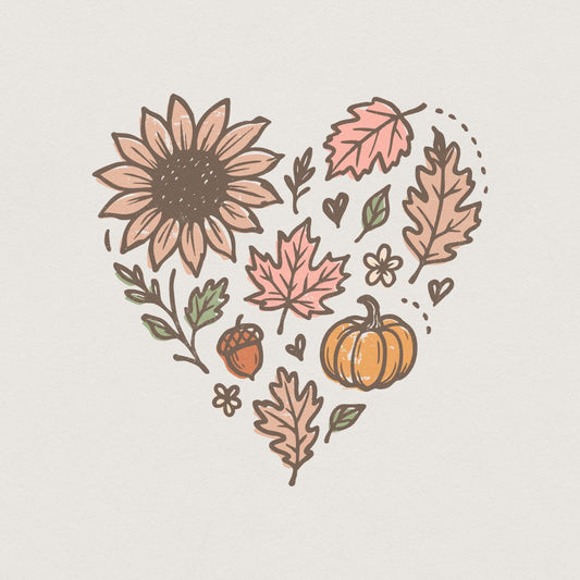 Sunflower Pumpkin Fall Leaves Heart Autumn PNG, Thanksgiving Acorn
