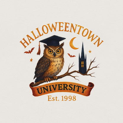 Halloweentown University Est. 1998 PNG, Owl Graduation Spooky Halloween