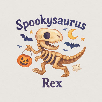 Spookysaurus Rex PNG Halloween Dinosaur PNG With Pumpkin Basket, Ghost -