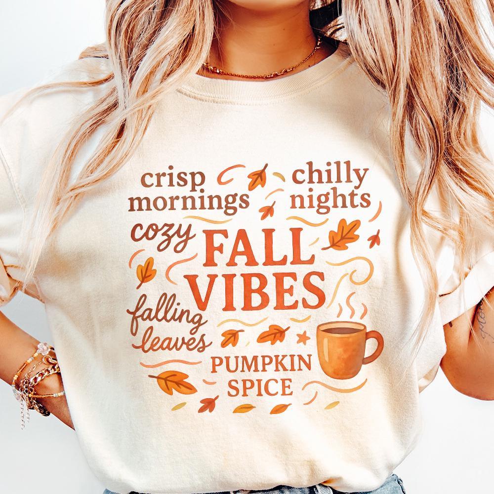 Crisp Mornings Chilly Nights Cozy Fall Vibes PNG, Pumpkin Spice Autumn