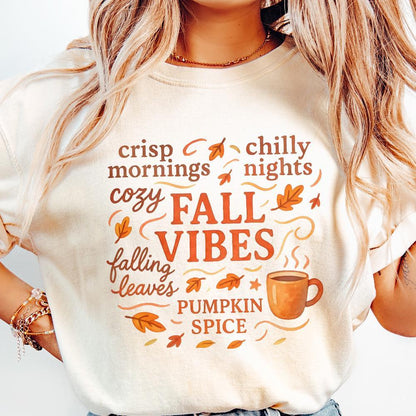 Crisp Mornings Chilly Nights Cozy Fall Vibes PNG, Pumpkin Spice Autumn