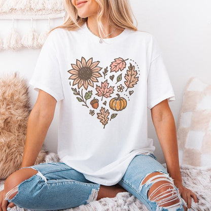 Sunflower Pumpkin Fall Leaves Heart Autumn PNG, Thanksgiving Acorn