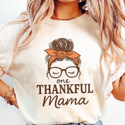 One Thankful Mama PNG, Thanksgiving Shirt PNG - 300 DPI Design for T-Shirt