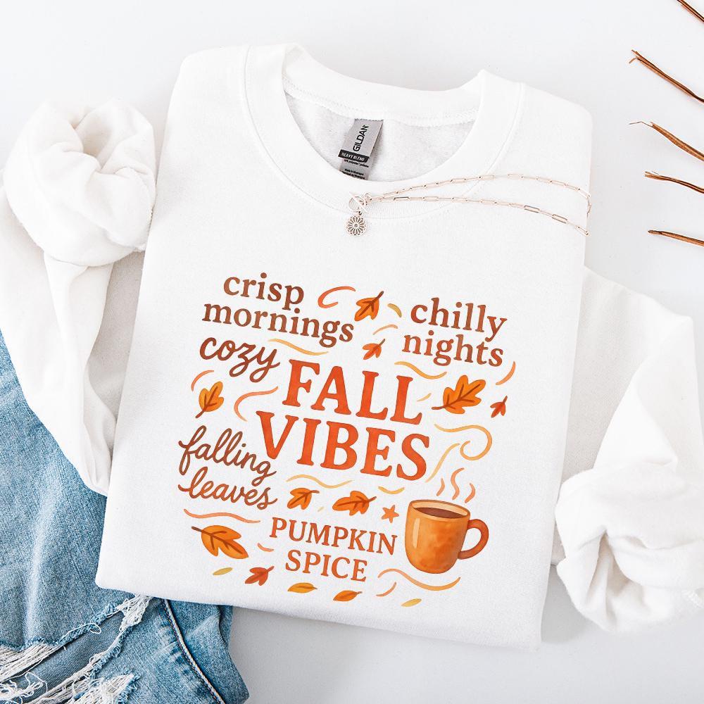 Crisp Mornings Chilly Nights Cozy Fall Vibes PNG, Pumpkin Spice Autumn