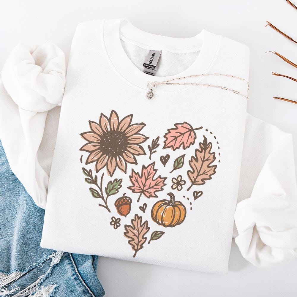 Sunflower Pumpkin Fall Leaves Heart Autumn PNG, Thanksgiving Acorn