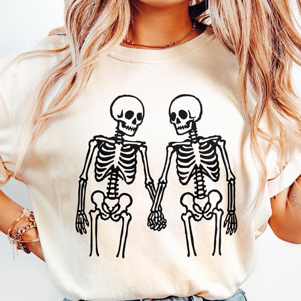 Skeleton Couple Holding Hands PNG, Romantic Skeleton Art PNG - 300 DPI