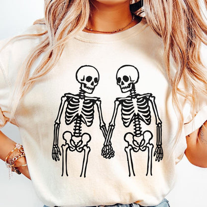 Skeleton Couple Holding Hands PNG, Romantic Skeleton Art PNG - 300 DPI