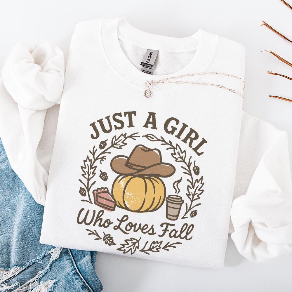 Just A Girl Who Loves Fall PNG, Pumpkin Coffee Autumn PNG - 300 DPI