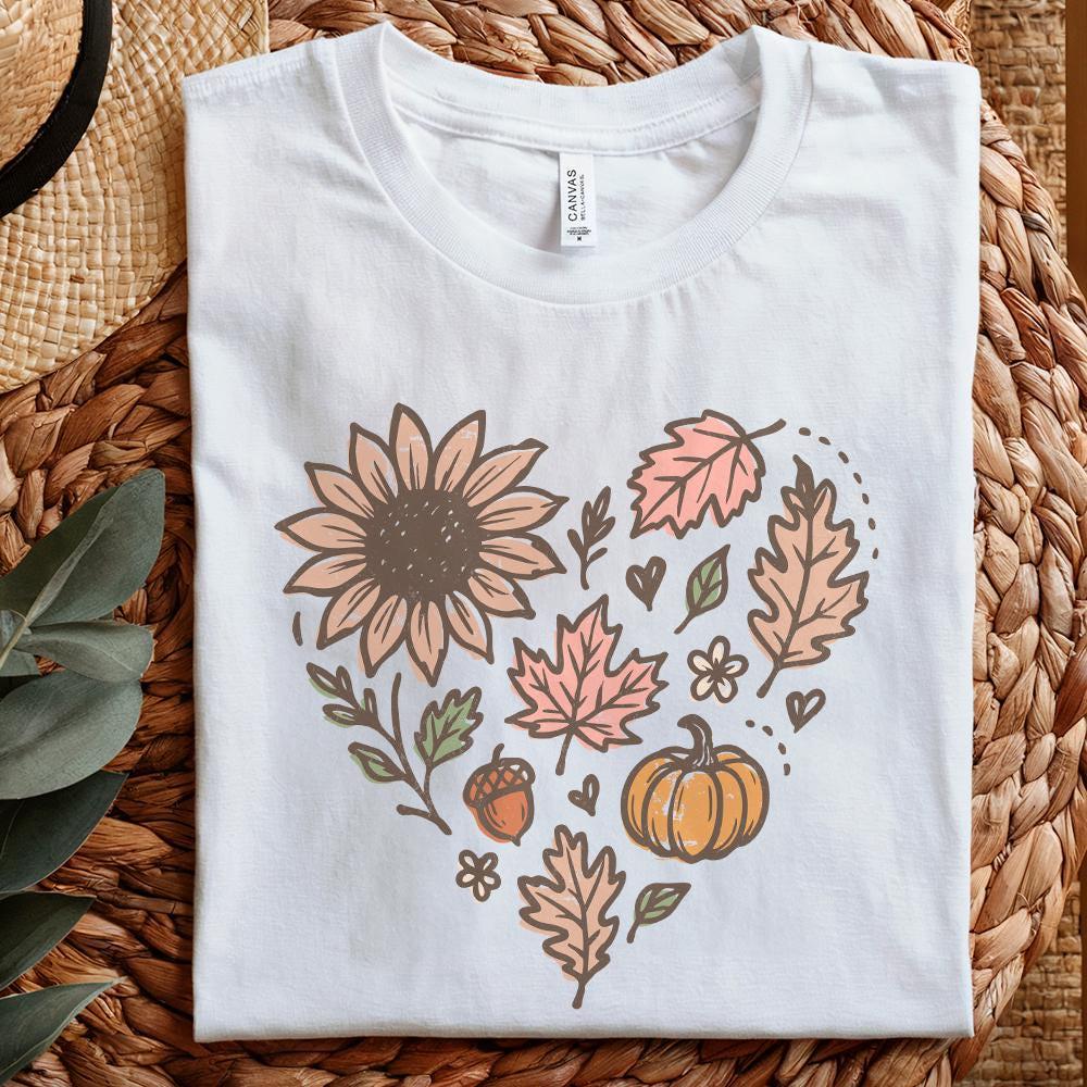 Sunflower Pumpkin Fall Leaves Heart Autumn PNG, Thanksgiving Acorn