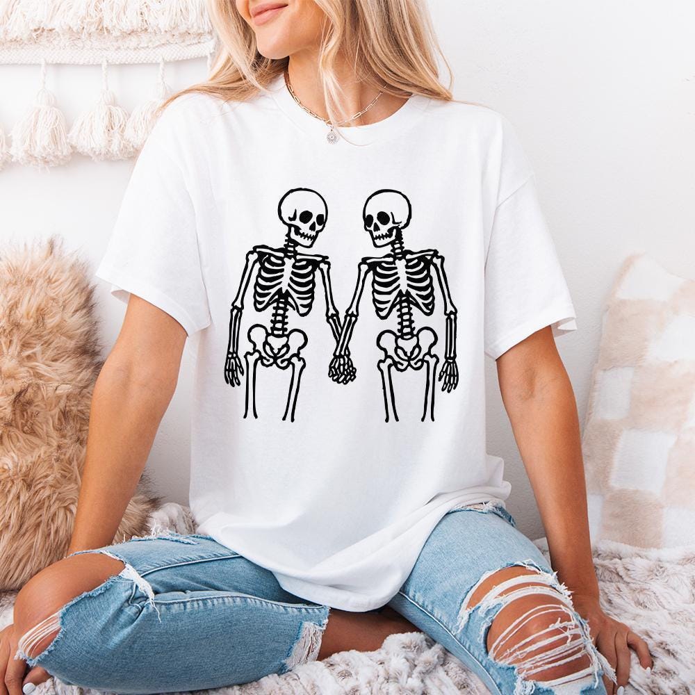 Skeleton Couple Holding Hands PNG, Romantic Skeleton Art PNG - 300 DPI