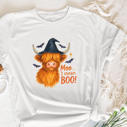 Moo... I Mean Boo! Highland Cow Halloween PNG, Witch Hat Animal Art - 300