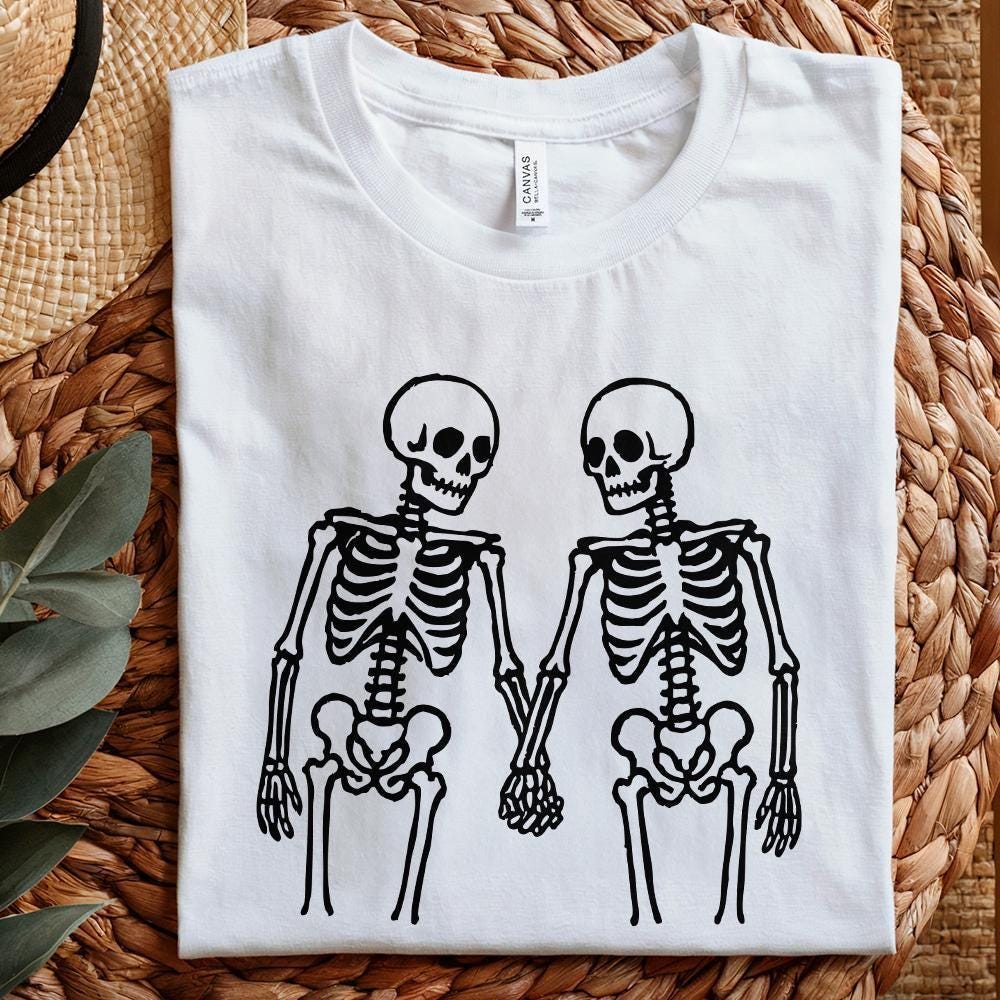Skeleton Couple Holding Hands PNG, Romantic Skeleton Art PNG - 300 DPI