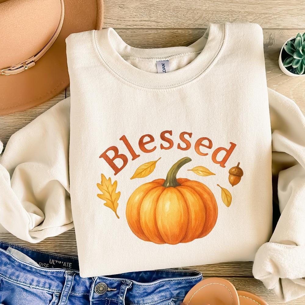 Blessed Pumpkin Fall Vibes PNG, Thanksgiving Turkey - 300 DPI Design for