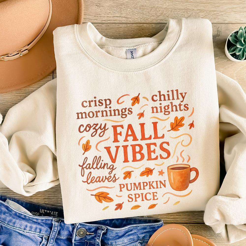 Crisp Mornings Chilly Nights Cozy Fall Vibes PNG, Pumpkin Spice Autumn