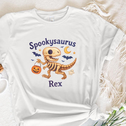 Spookysaurus Rex PNG Halloween Dinosaur PNG With Pumpkin Basket, Ghost -