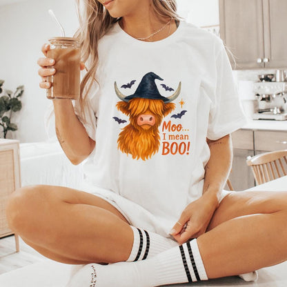 Moo... I Mean Boo! Highland Cow Halloween PNG, Witch Hat Animal Art - 300