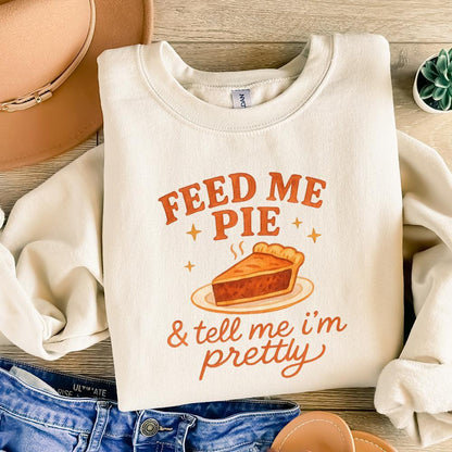 Feed Me Pie & Tell Me I'm Pretty PNG, Funny Quote Retro PNG for Kitchen
