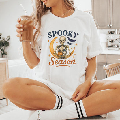 Spooky Season PNG, Halloween Skeleton on Crescent Moon - 300 DPI Design