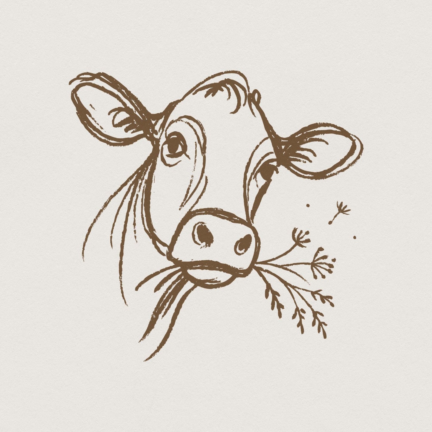 Highland Cow PNG Line Art, Rustic Farm Animal PNG - 300 DPI Design for