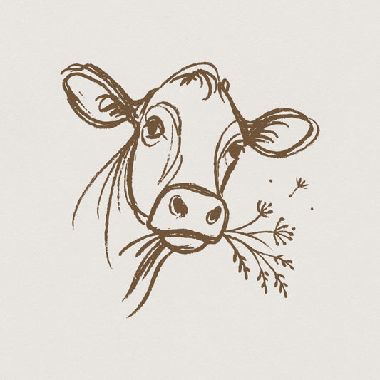 Highland Cow PNG Line Art, Rustic Farm Animal PNG - 300 DPI Design for