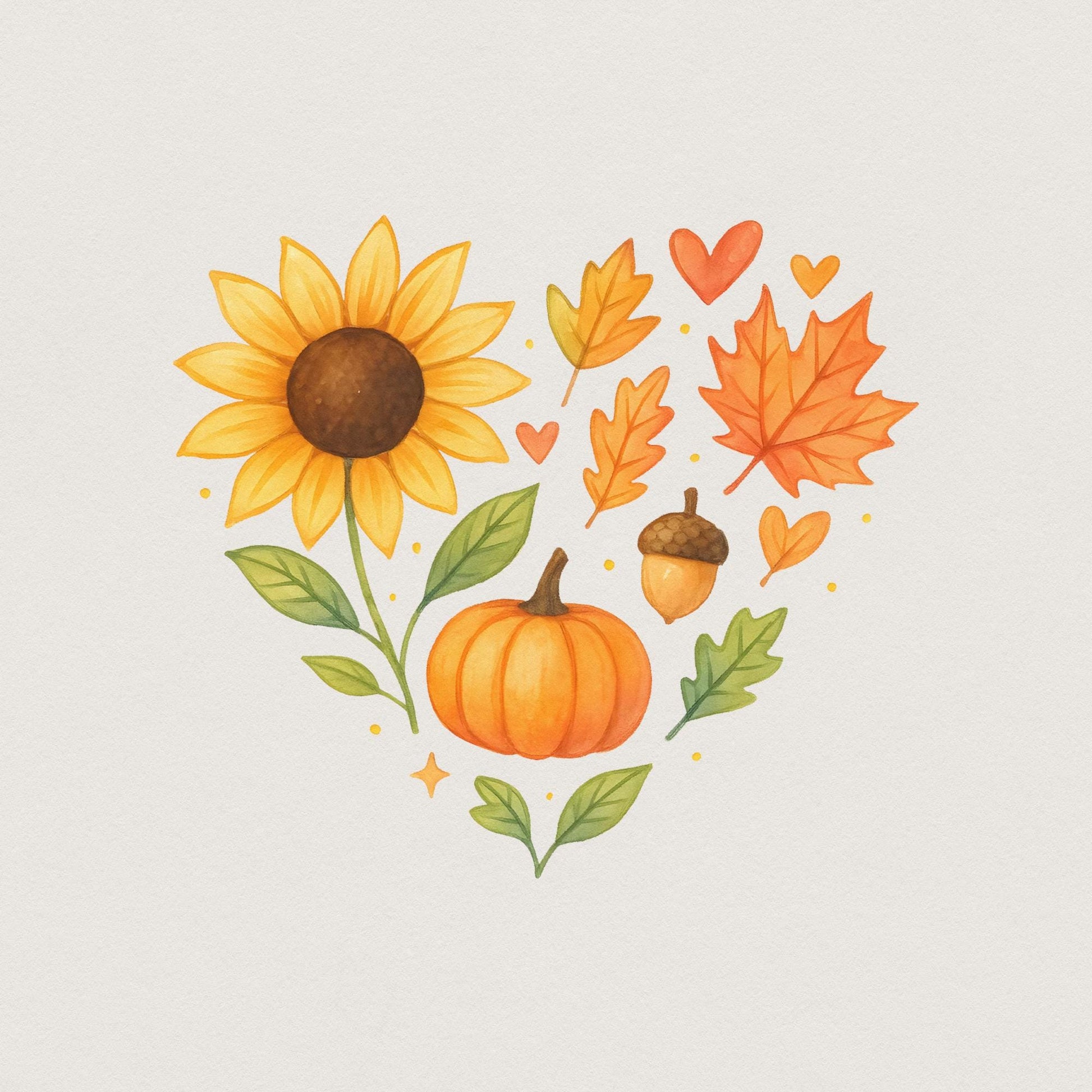 Cozy Autumn Watercolor Pumpkin Clipart PNG, Sunflower - 300 DPI Design