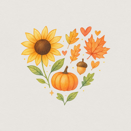 Cozy Autumn Watercolor Pumpkin Clipart PNG, Sunflower - 300 DPI Design