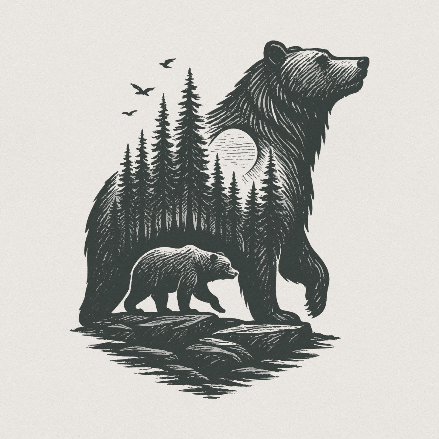 Bear Forest PNG Digital Download, Wilderness Wildlife PNG - 300 DPI