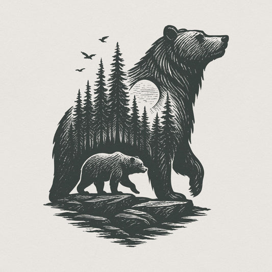 Bear Forest PNG Digital Download, Wilderness Wildlife PNG - 300 DPI