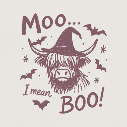 Moo... I Mean Boo! Funny Halloween Cow PNG for DTG, Cute Highland Cow